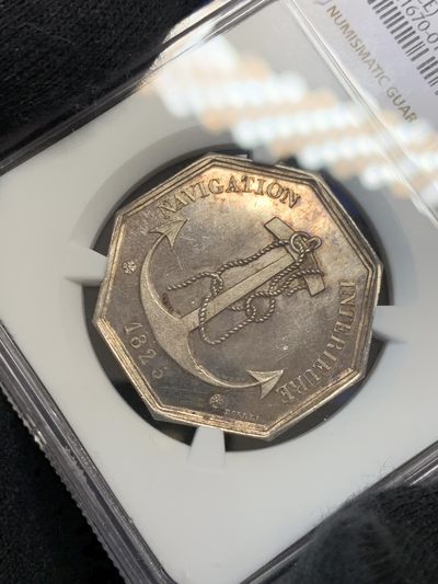 《竞宝斋》第239场-周日，周一 年终拍场 (全场包邮) NGC MS63 1825年法国运河和河流运输八角银质代币 蜜蜂边铭 早期品种