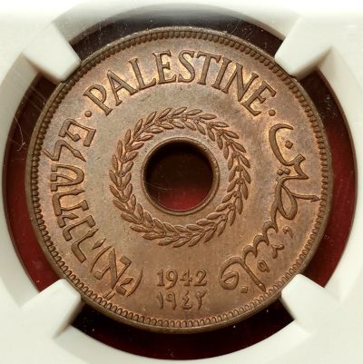 凡希社世界钱币微拍第二百六十期 - 荐！1942巴勒斯坦20Mil红铜币NGC-MS64BN，N亚军分，铜辅币最大面值高分稀有！
