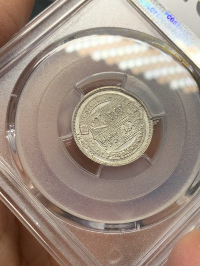 《竞宝斋》第239场-周日，周一 年终拍场 (全场包邮) PCGS-MS61 英国1887年维多利亚女王6便士银币 盾徽版