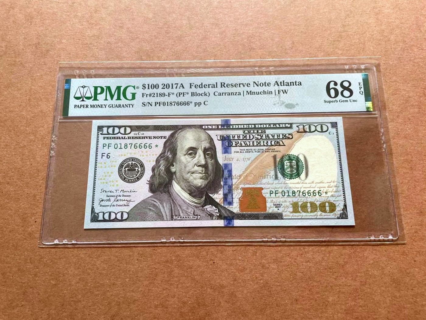 【Blue Auction】✨世界纸币精拍第428期——苍老师专场 PART1 【补号 6666狮子号】美国 2017年100美金 PMG68EPQ 超高分