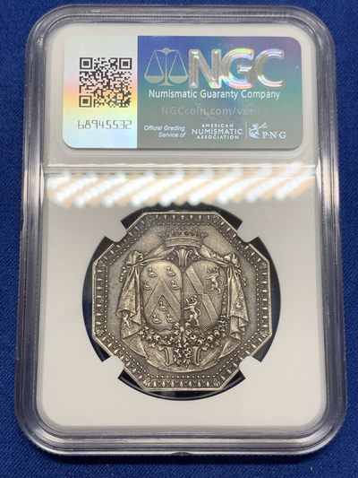 《竞宝斋》第239场-周日，周一 年终拍场 (全场包邮) NGC MS61 法国八角银质代币，皇家婚姻，小名誉品三个小天使，状态非常好，黑色包浆难得