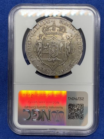 《竞宝斋》第239场-周日，周一 年终拍场 (全场包邮) NGC AU53 意大利 那不勒斯王国 1808 约瑟夫·拿破仑 120G 大银币 稀缺品种 包浆底板细节都非常好 发丝无磨损 性价比好 低评了