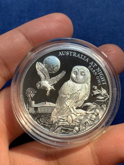 《竞宝斋》第239场-周日，周一 年终拍场 (全场包邮) 纽埃2022年-澳大利亚夜间系列5-谷仓猫头鹰钌化精制银币-1澳元（发行量1000枚） 盒证齐全 1盎司999银 38.61mm