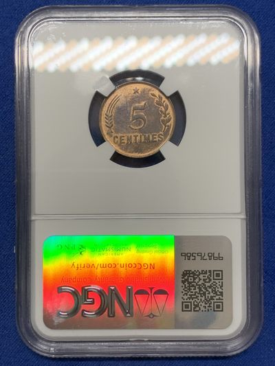 《竞宝斋》第239场-周日，周一 年终拍场 (全场包邮) NGC MS62BN 卢森堡1930年5分铜币，夏洛特女大公青年头像好品不常见配套好货！