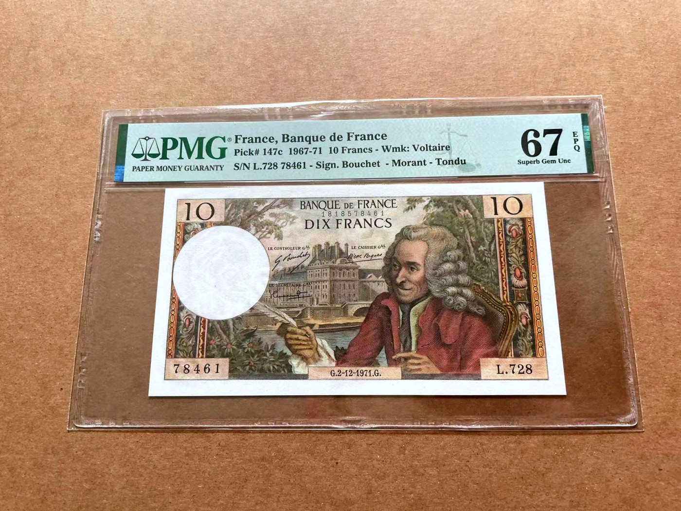 【Blue Auction】✨世界纸币精拍第428期——苍老师专场 PART1 法国 1967-71年10法郎 PMG67EPQ 高分