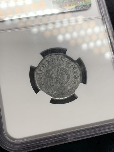 《竞宝斋》第239场-周日，周一 年终拍场 (全场包邮) NGC MS62 1948年德国占领期间10芬尼锌币，俗称“拔毛鹰”，少见品种