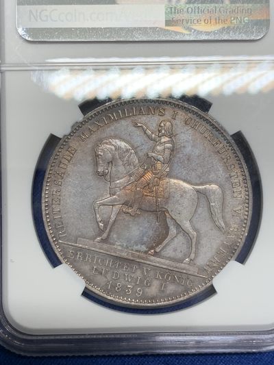 《竞宝斋》第239场-周日，周一 年终拍场 (全场包邮) NGC UNC 德国 1839年 巴伐利亚选帝侯 路德维希一世 2泰勒 大银币 37克的大规格少见品种 包浆底板都很好 性价比来了