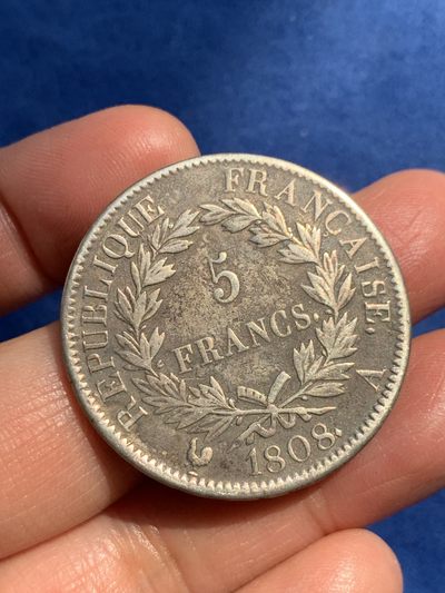 《竞宝斋》第239场-周日，周一 年终拍场 (全场包邮) 法国1808年拿破仑5法郎银币 少见年份 细节见图