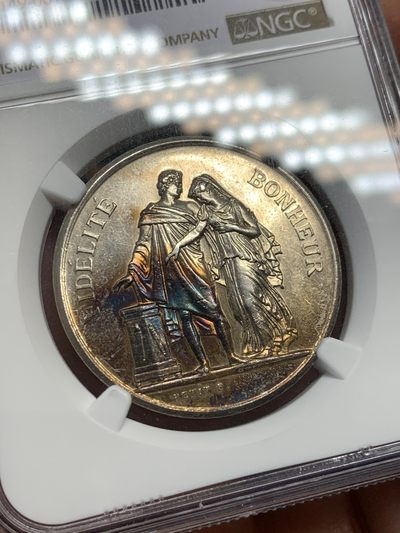 《竞宝斋》第239场-周日，周一 年终拍场 (全场包邮) NGC MS61 法国结婚纪念银章 34mm大规格