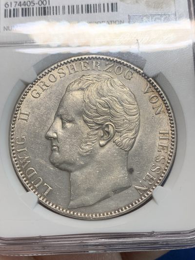 《竞宝斋》第239场-周日，周一 年终拍场 (全场包邮) NGC UNC 德国1841年黑森达姆施塔特路德维希二世2泰勒 底板带底光 砸盒重新送1有机会
