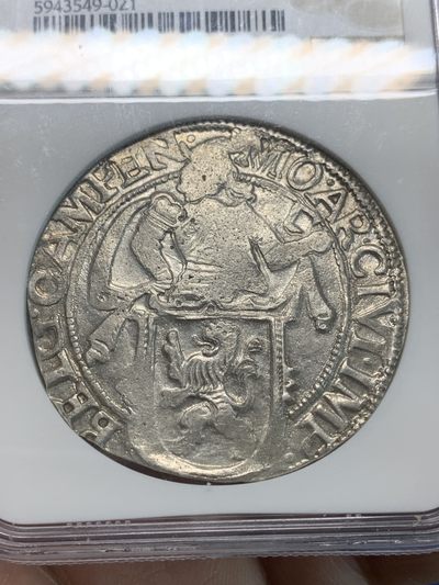 《竞宝斋》第239场-周日，周一 年终拍场 (全场包邮) NGC MS62 尼德兰1648年坎彭市雄狮1L打制银币