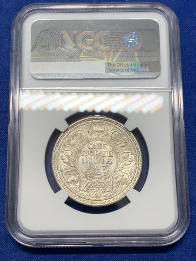 《竞宝斋》第239场-周日，周一 年终拍场 (全场包邮) NGC MS62 英属印度 1917年 C版 乔五 1卢比银币
