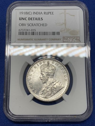 《竞宝斋》第239场-周日，周一 年终拍场 (全场包邮) NGC UNCD 英属印度 1918年 C版 乔五 1卢比银币