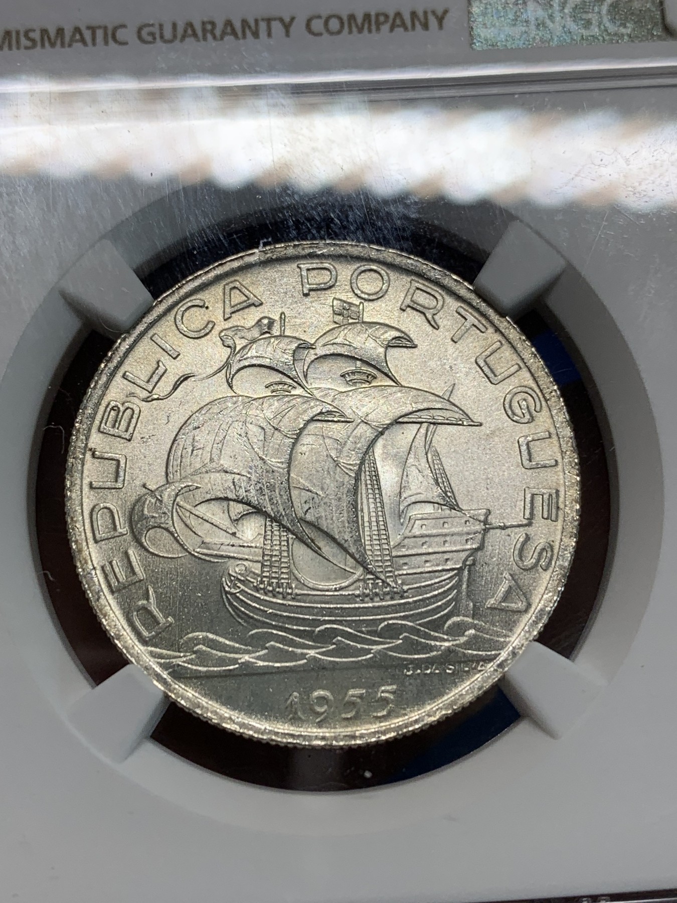 《竞宝斋》第240场-周日，周一 年终尾场 (全场包邮) NGC-MS64 葡萄牙 1955年10埃斯库多银币 大帆船 一帆风顺 性价比高