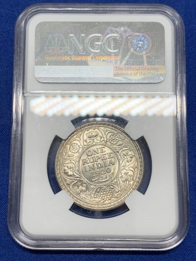 《竞宝斋》第239场-周日，周一 年终拍场 (全场包邮) NGC MS63 原光印度1920C加尔各答厂乔治五世1卢比银币