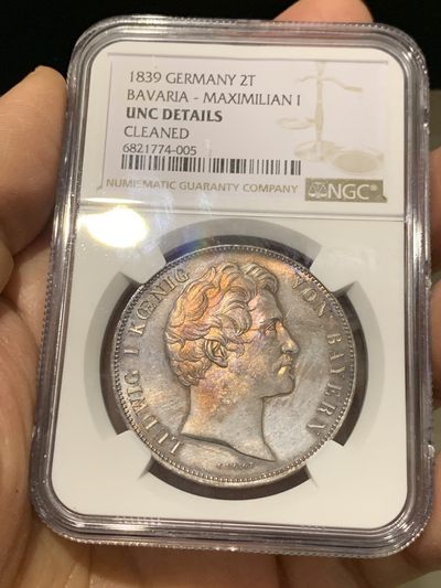 《竞宝斋》第239场-周日，周一 年终拍场 (全场包邮) NGC UNC 德国 1839年 巴伐利亚选帝侯 路德维希一世 2泰勒 大银币 37克的大规格少见品种 包浆底板都很好 性价比来了