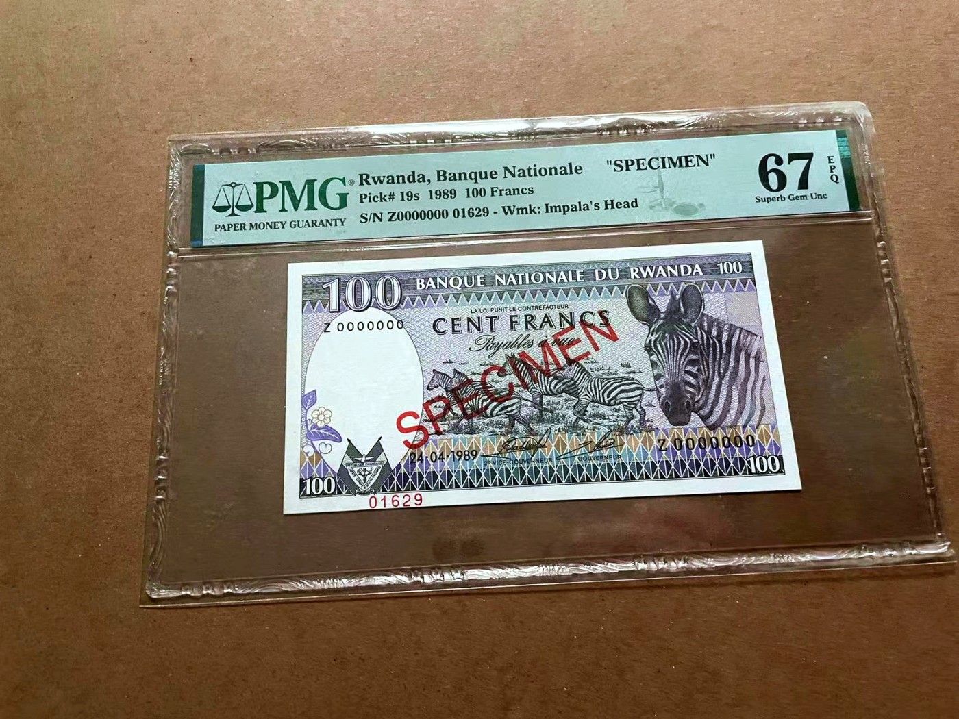 【Blue Auction】✨世界纸币精拍第429期——苍老师专场 PART2 卢旺达 1989年100法郎 PMG67EPQ 样钞