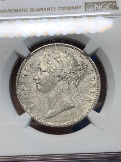 《竞宝斋》第239场-周日，周一 年终拍场 (全场包邮) NGC AUD 英属印度1840年维多利亚女王双辫版1卢比银币