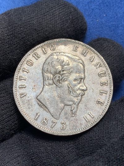 《竞宝斋》第239场-周日，周一 年终拍场 (全场包邮) 意大利1873年伊曼纽尔二世 5里拉银币 细节状态都不错 原状态包浆