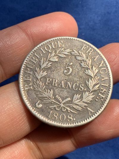 《竞宝斋》第239场-周日，周一 年终拍场 (全场包邮) 法国1808年拿破仑5法郎银币 少见年份 细节见图