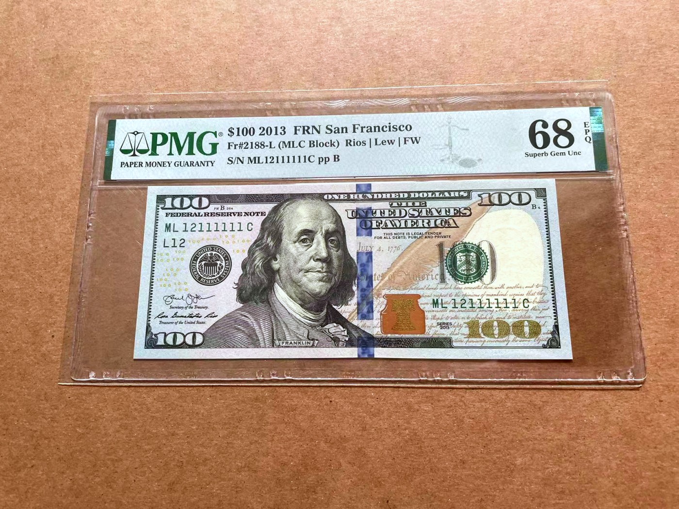 【Blue Auction】✨世界纸币精拍第428期——苍老师专场 PART1 【12111111靓号】美国 2013年100美金 PMG68EPQ 超高分