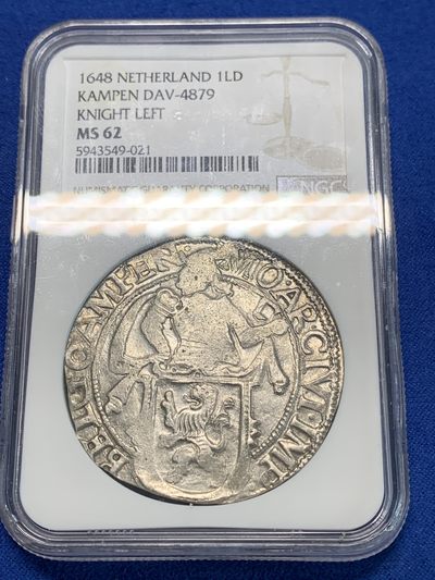 《竞宝斋》第239场-周日，周一 年终拍场 (全场包邮) NGC MS62 尼德兰1648年坎彭市雄狮1L打制银币