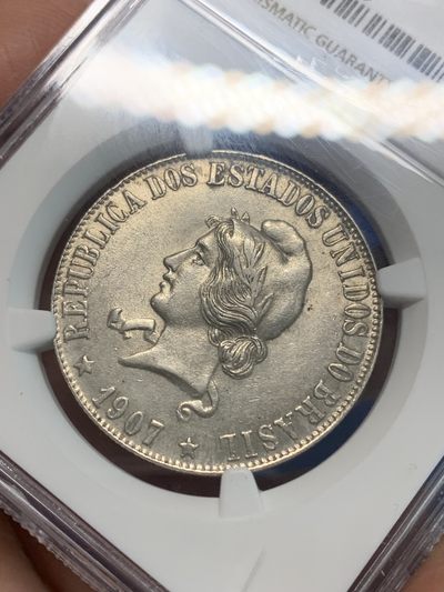 《竞宝斋》第239场-周日，周一 年终拍场 (全场包邮) NGC AU58 巴西女神1907年2000瑞斯银币