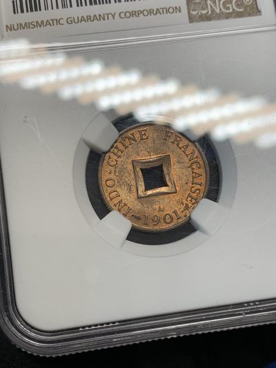 《竞宝斋》第239场-周日，周一 年终拍场 (全场包邮) NGC MS63RB 原光法属印支1901年大法国之安南当二铜币