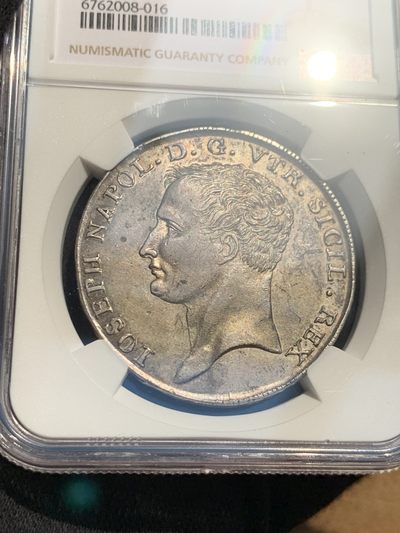 《竞宝斋》第239场-周日，周一 年终拍场 (全场包邮) NGC AU53 意大利 那不勒斯王国 1808 约瑟夫·拿破仑 120G 大银币 稀缺品种 包浆底板细节都非常好 发丝无磨损 性价比好 低评了