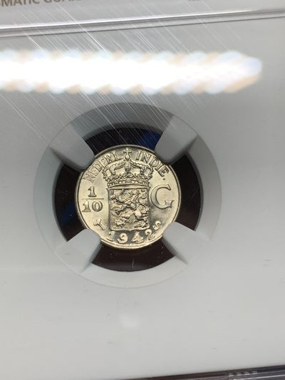 《竞宝斋》第239场-周日，周一 年终拍场 (全场包邮) NGC MS65 1942年S版 荷属东印度群岛（今印尼）1/10盾 银币