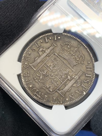 《竞宝斋》第239场-周日，周一 年终拍场 (全场包邮) NGC-XF45 墨西哥 1818年 费迪南七世 8里亚尔银币 深彩老包浆 吉祥年份 币面压力十足