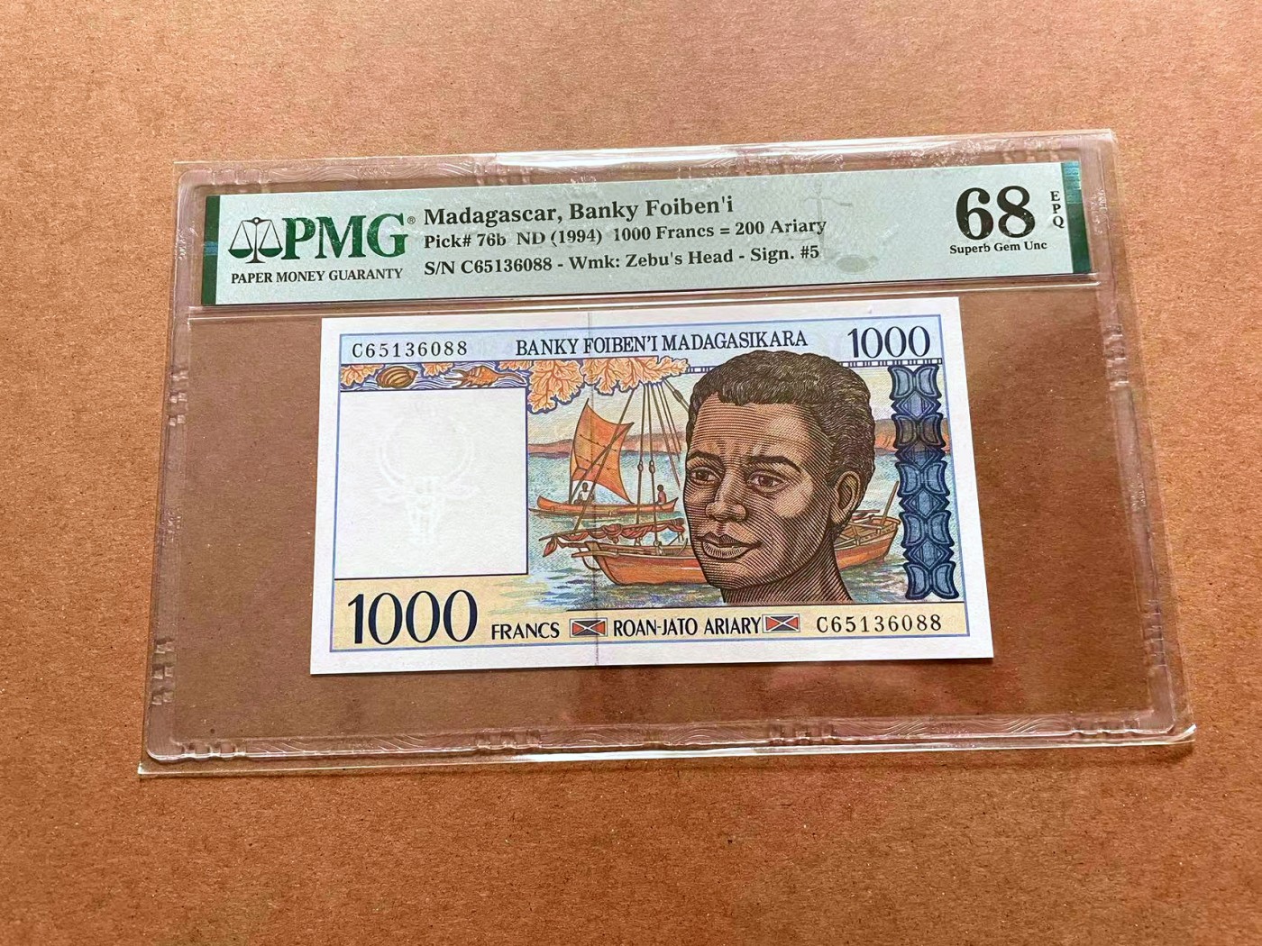 【Blue Auction】✨世界纸币精拍第428期——苍老师专场 PART1 【88尾无47】马达加斯加 1994年1000法郎 PMG68EPQ 超高分