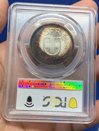《竞宝斋》第239场-周日，周一 年终拍场 (全场包邮) PCGS-MS66 瑞士1967年5法郎银币，官网只有一枚更高分，该年份官网封面首枚广告币，分数状态包浆都是顶级