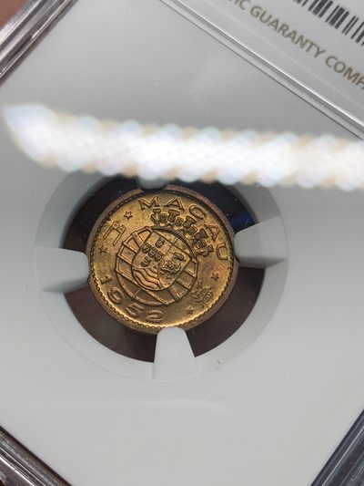 《竞宝斋》第239场-周日，周一 年终拍场 (全场包邮) NGC MS64RB 澳门1952年五仙铜币，强光高分配套筋币必收！