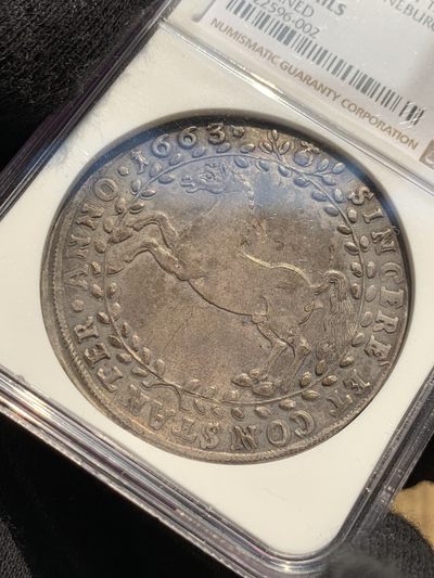 《竞宝斋》第239场-周日，周一 年终拍场 (全场包邮) NGC AU 德国 布伦瑞克 1663年 飞马泰勒 早期大马 胖嘟嘟的 马脸无磨损 全深打 底光也漂亮