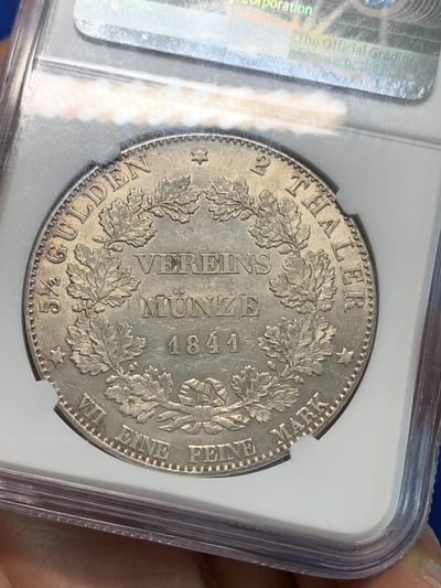 《竞宝斋》第239场-周日，周一 年终拍场 (全场包邮) NGC UNC 德国1841年黑森达姆施塔特路德维希二世2泰勒 底板带底光 砸盒重新送1有机会