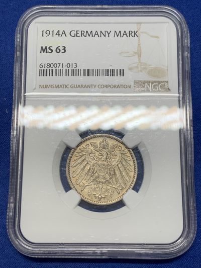 《竞宝斋》第239场-周日，周一 年终拍场 (全场包邮) NGC MS63 德国1914年1马克银币 状态不错 小而精的品种 喜欢的不要错过