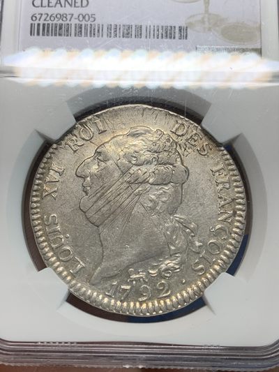 《竞宝斋》第239场-周日，周一 年终拍场 (全场包邮) NGC XF 法国1792A路易十六天使埃居大银币，热门品种天使幸运币，深打制，正反面人物细节清晰，流通磨损小，难得银光很好。