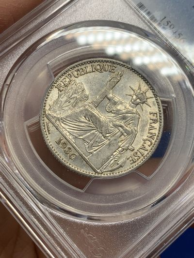 《竞宝斋》第239场-周日，周一 年终拍场 (全场包邮) PCGS-MS61 法属印度支那1936年坐洋50分半圆银币 光度好 脸部细节完整