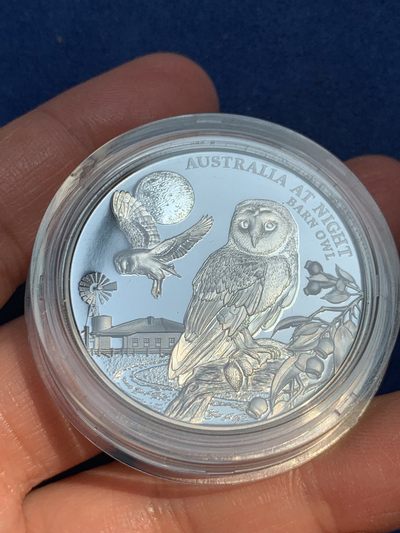 《竞宝斋》第239场-周日，周一 年终拍场 (全场包邮) 纽埃2022年-澳大利亚夜间系列5-谷仓猫头鹰钌化精制银币-1澳元（发行量1000枚） 盒证齐全 1盎司999银 38.61mm