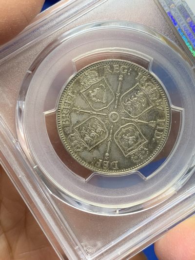 《竞宝斋》第239场-周日，周一 年终拍场 (全场包邮) NGC MS62 英国1887年维多利亚1佛洛林银币 传世五彩包浆 低评 值得入手