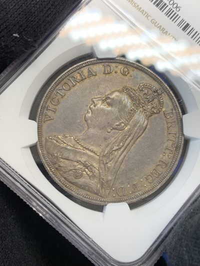 《竞宝斋》第239场-周日，周一 年终拍场 (全场包邮) NGC-AU58 英国 1887年 维多利亚 高冠马剑1克朗银币