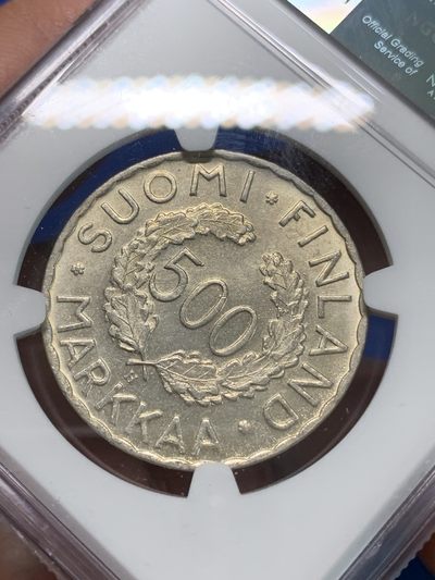 《竞宝斋》第239场-周日，周一 年终拍场 (全场包邮) NGC-MS62 芬兰1952年500马克银币，首枚奥运会纪念币