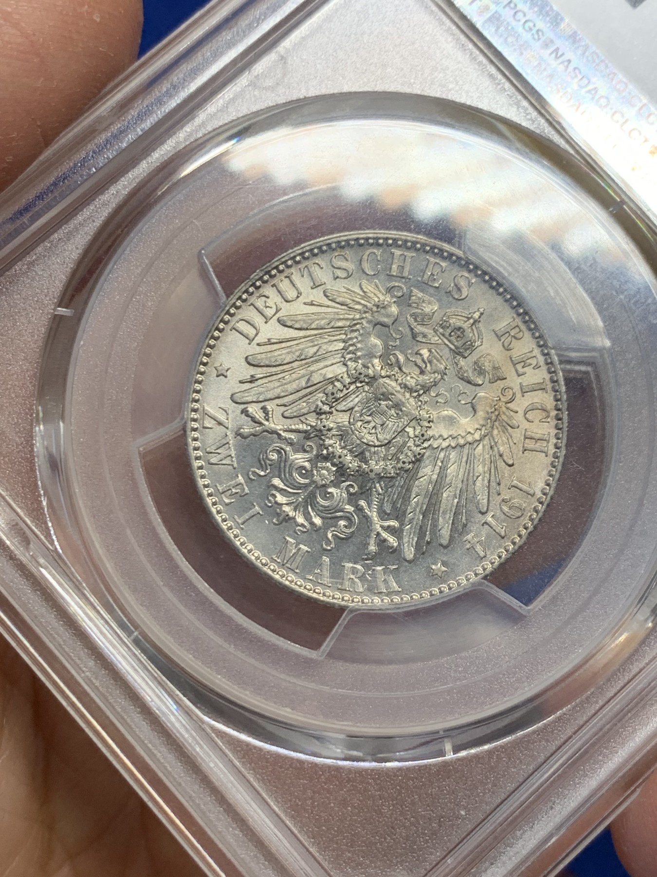《竞宝斋》第240场-周日，周一 年终尾场 (全场包邮) PCGS MS62 德国1914年萨克森2马克银币，关门币，流通版上MS十分难得，少见品种