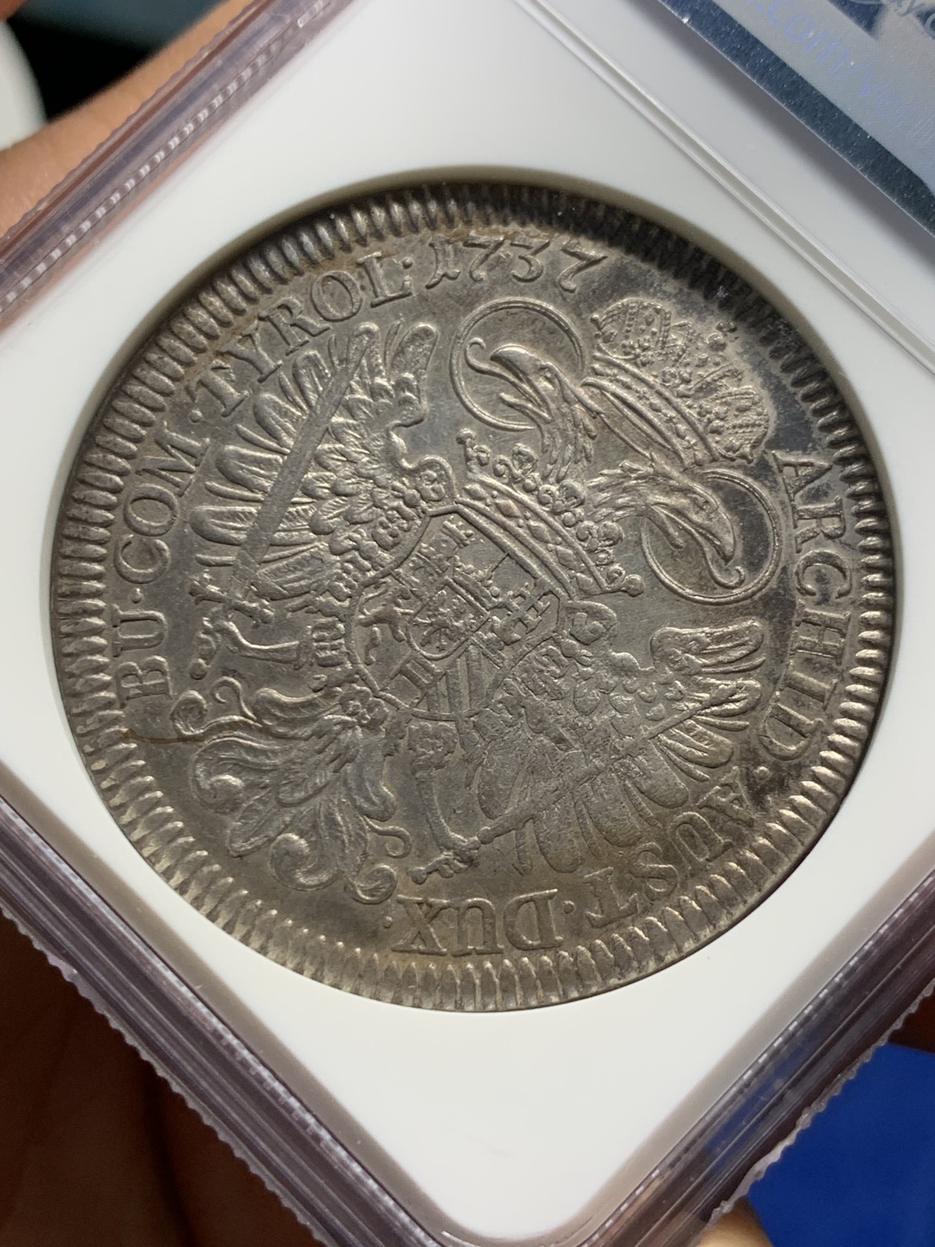 《竞宝斋》第240场-周日，周一 年终尾场 (全场包邮) NGC UNC 神圣罗马帝国奥地利1737年骑字版银币 卡尔六世皇帝老泰勒