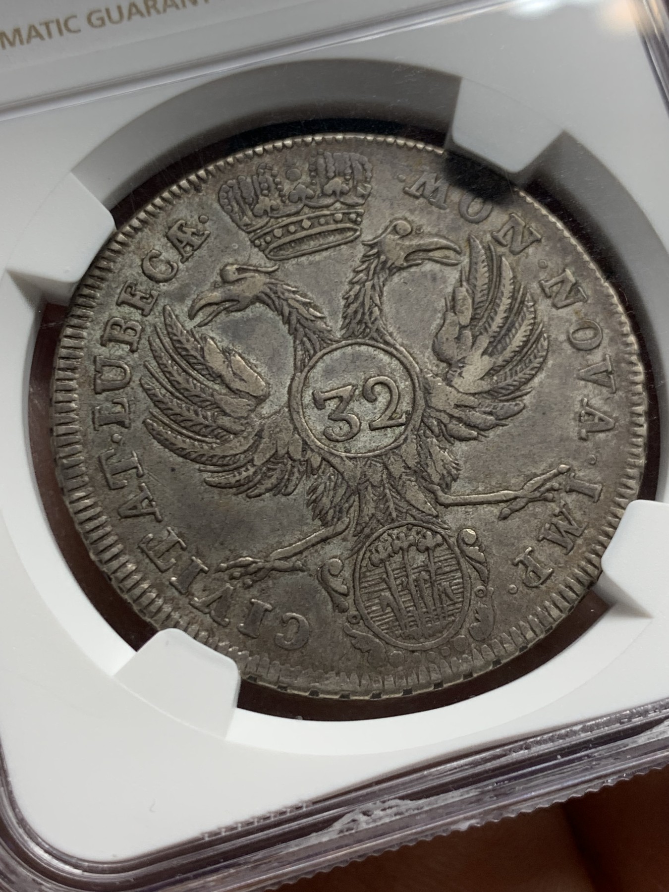 《竞宝斋》第240场-周日，周一 年终尾场 (全场包邮) NGC- XF45 德国 1758 吕贝克32先令银币 原味包浆 打制不错