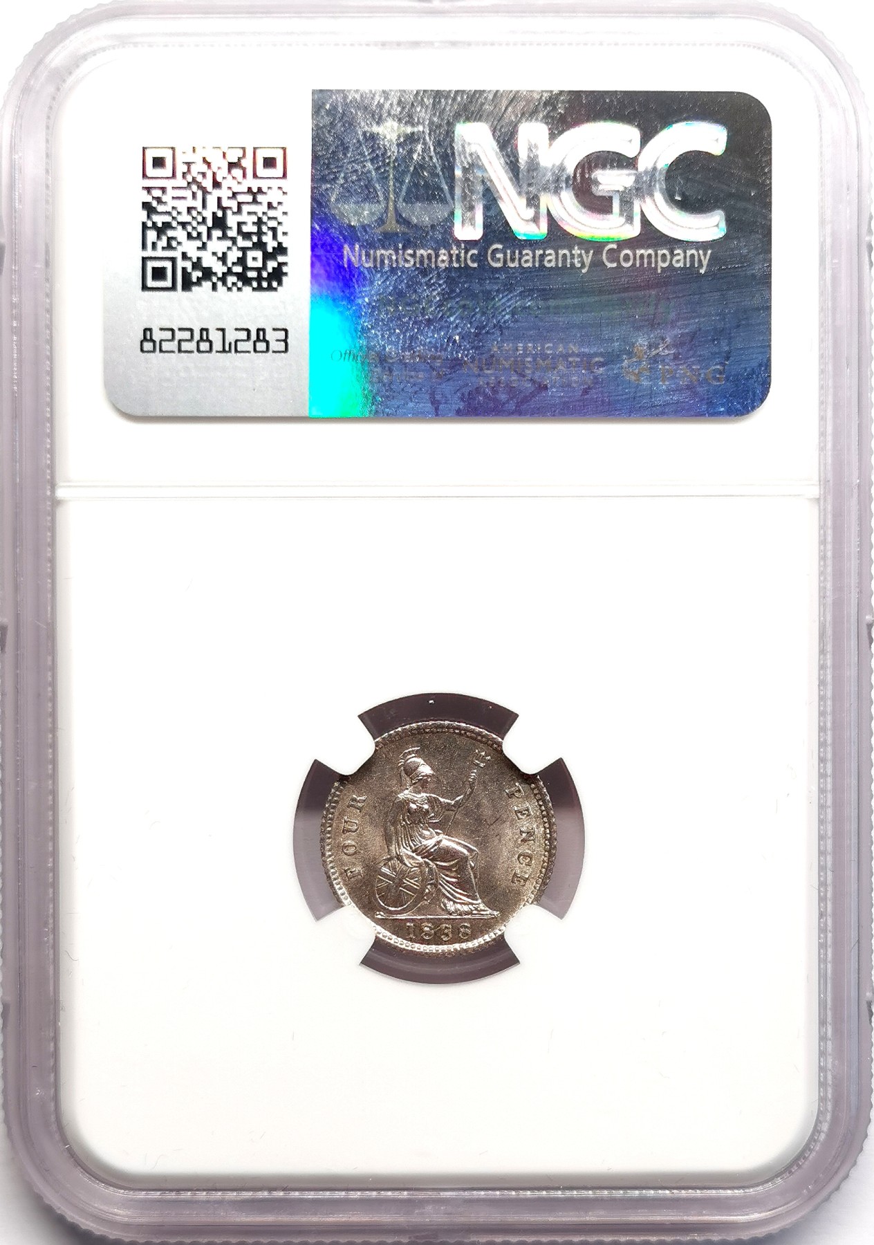 凡希社世界钱币微拍第二百六十期 1838英国小维Groat银币背不列颠尼亚NGC-MS64 流通于本土和英属圭亚那。