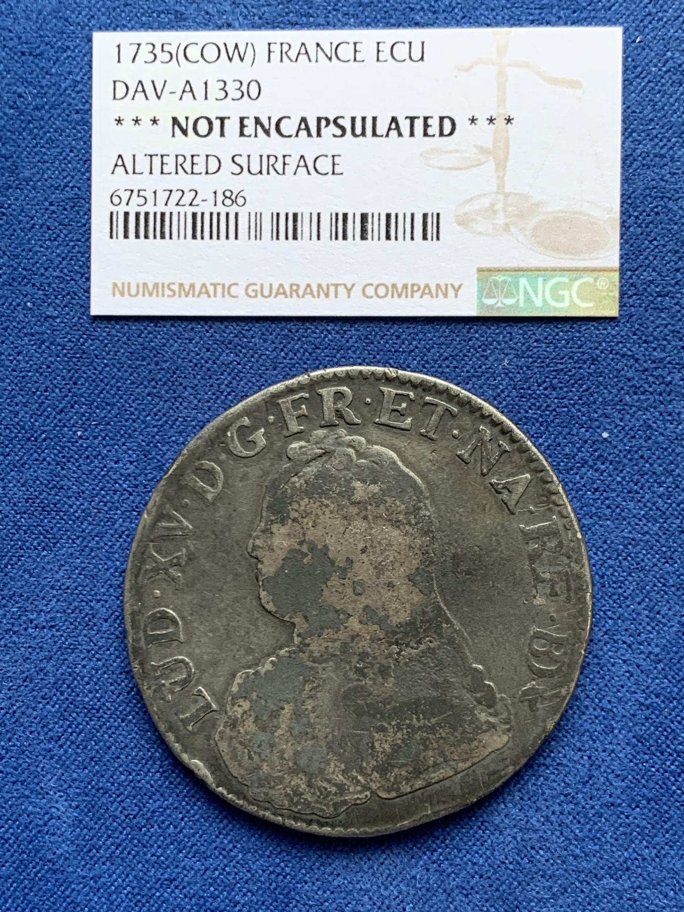 《竞宝斋》第240场-周日，周一 年终尾场 (全场包邮) 法国路易十五1735年埃居大银币 小孩头 细节还不错