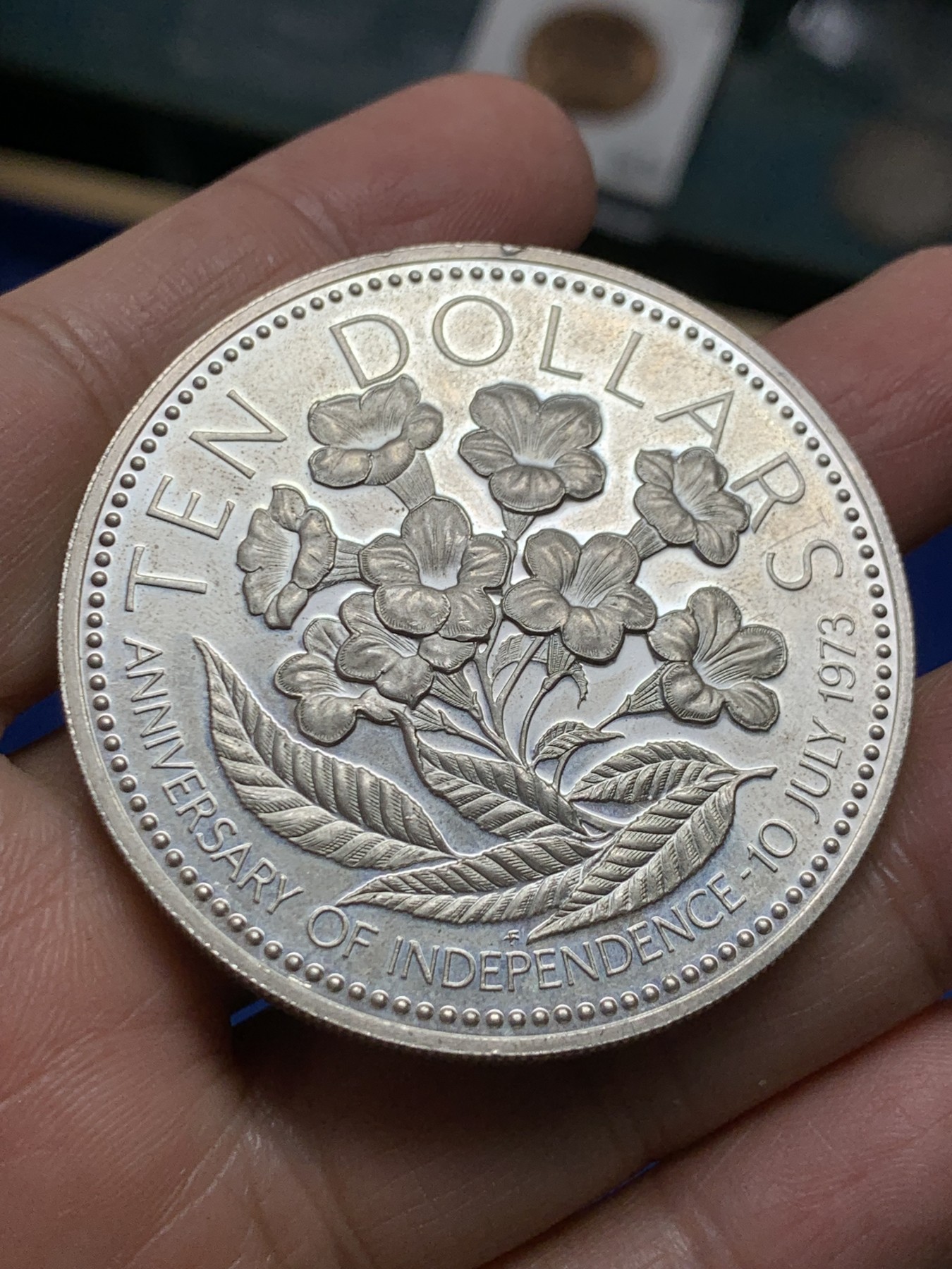 《竞宝斋》第240场-周日，周一 年终尾场 (全场包邮) 英属巴哈马群岛1975年独立纪念日大银币 重量为49.1g 925银精致币 高浮雕