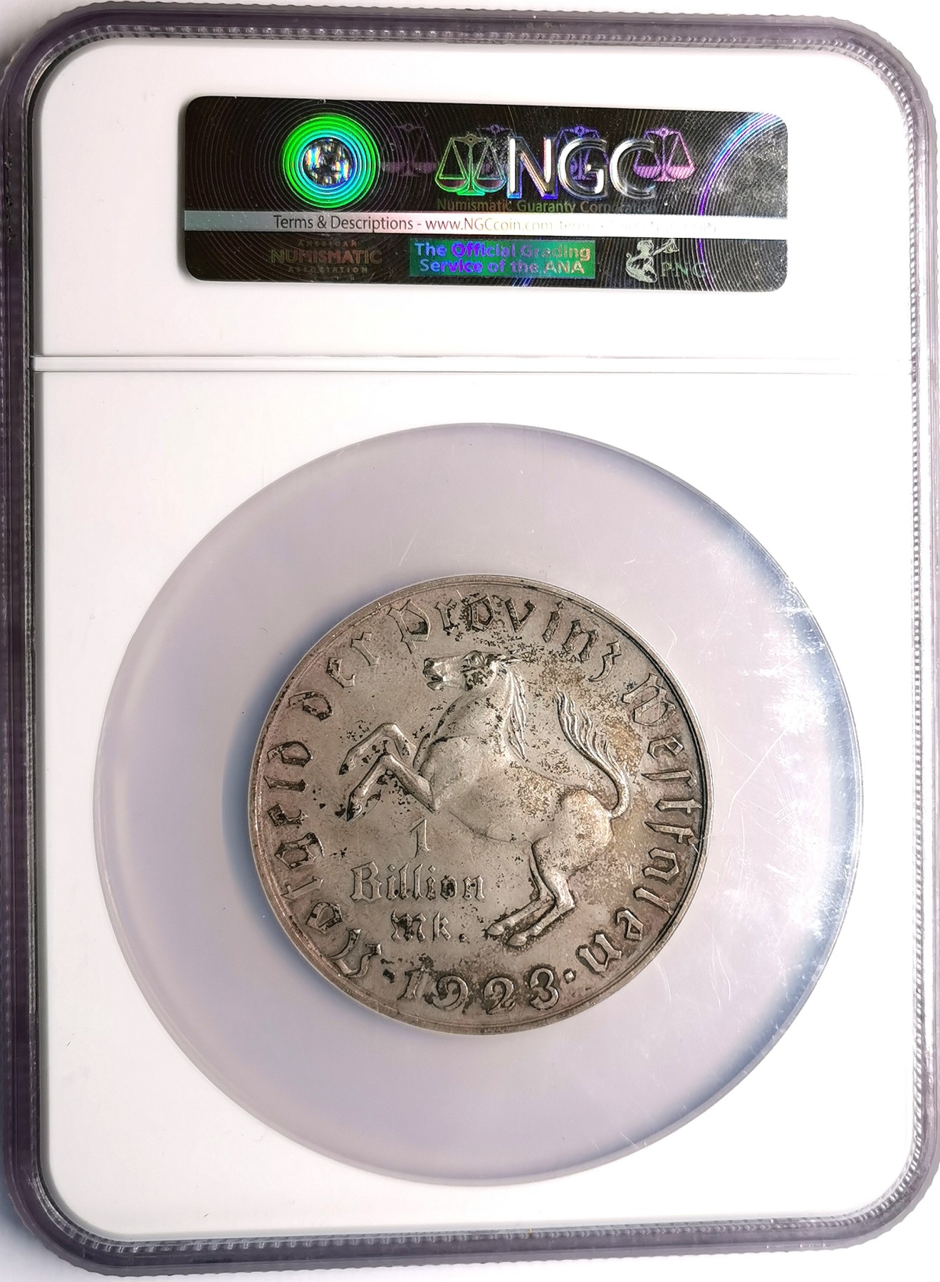 凡希社世界钱币微拍第二百六十期 荐！1923威斯特伐利亚大马币一万亿NGC-MS62 德紧通胀名誉品！